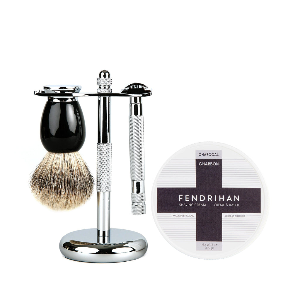 Fendrihan 4-Piece Wet Shaving Set with Safety Razor and Badger Shaving Brush, Save $30 Shaving Set Fendrihan Steeles Black Charcoal