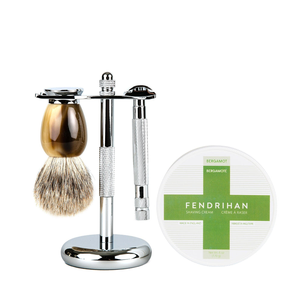 Fendrihan 4-Piece Wet Shaving Set with Safety Razor and Badger Shaving Brush, Save $30 Shaving Set Fendrihan Steeles Horn Bergamot