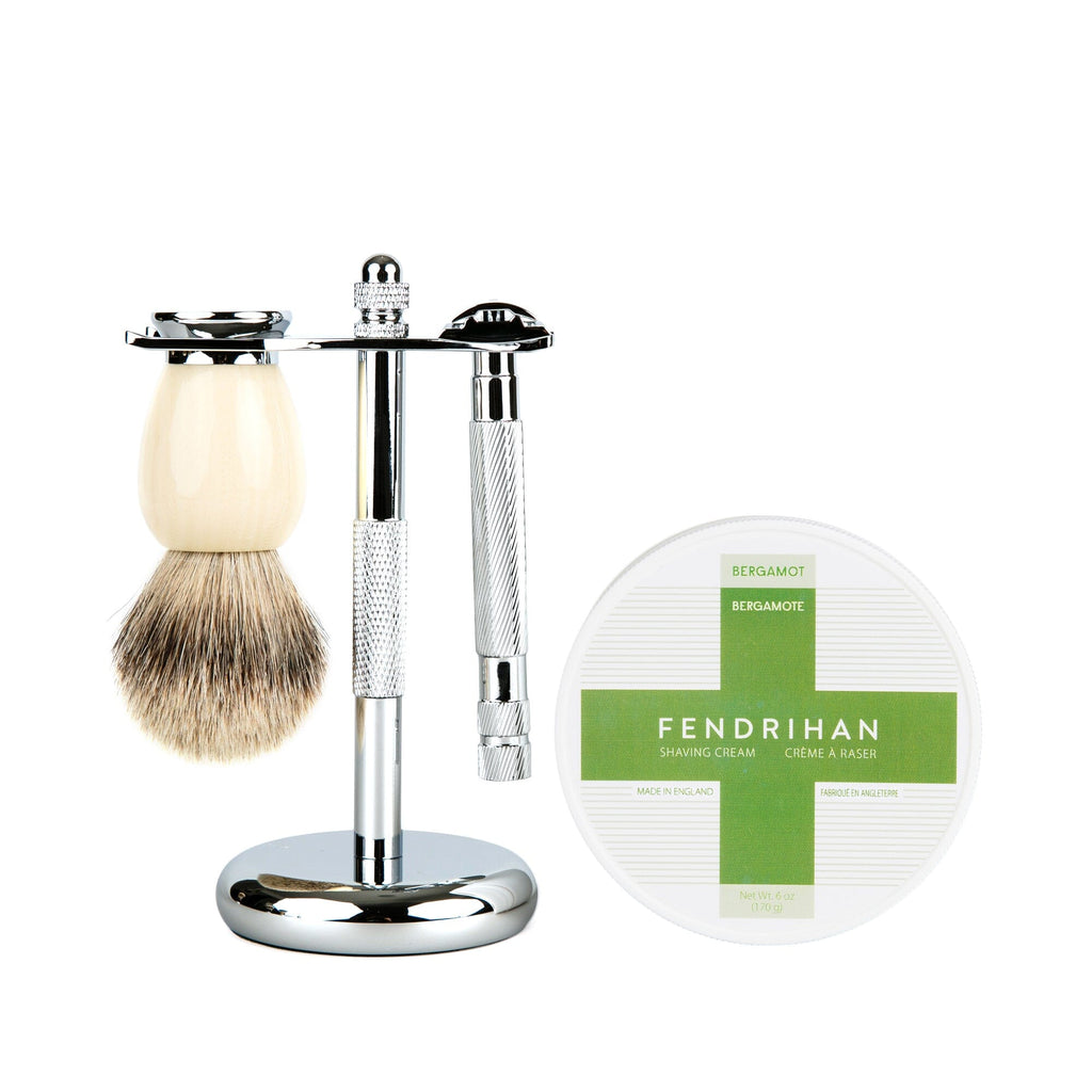 Fendrihan 4-Piece Wet Shaving Set with Safety Razor and Badger Shaving Brush, Save $30 Shaving Set Fendrihan Steeles Ivory Bergamot