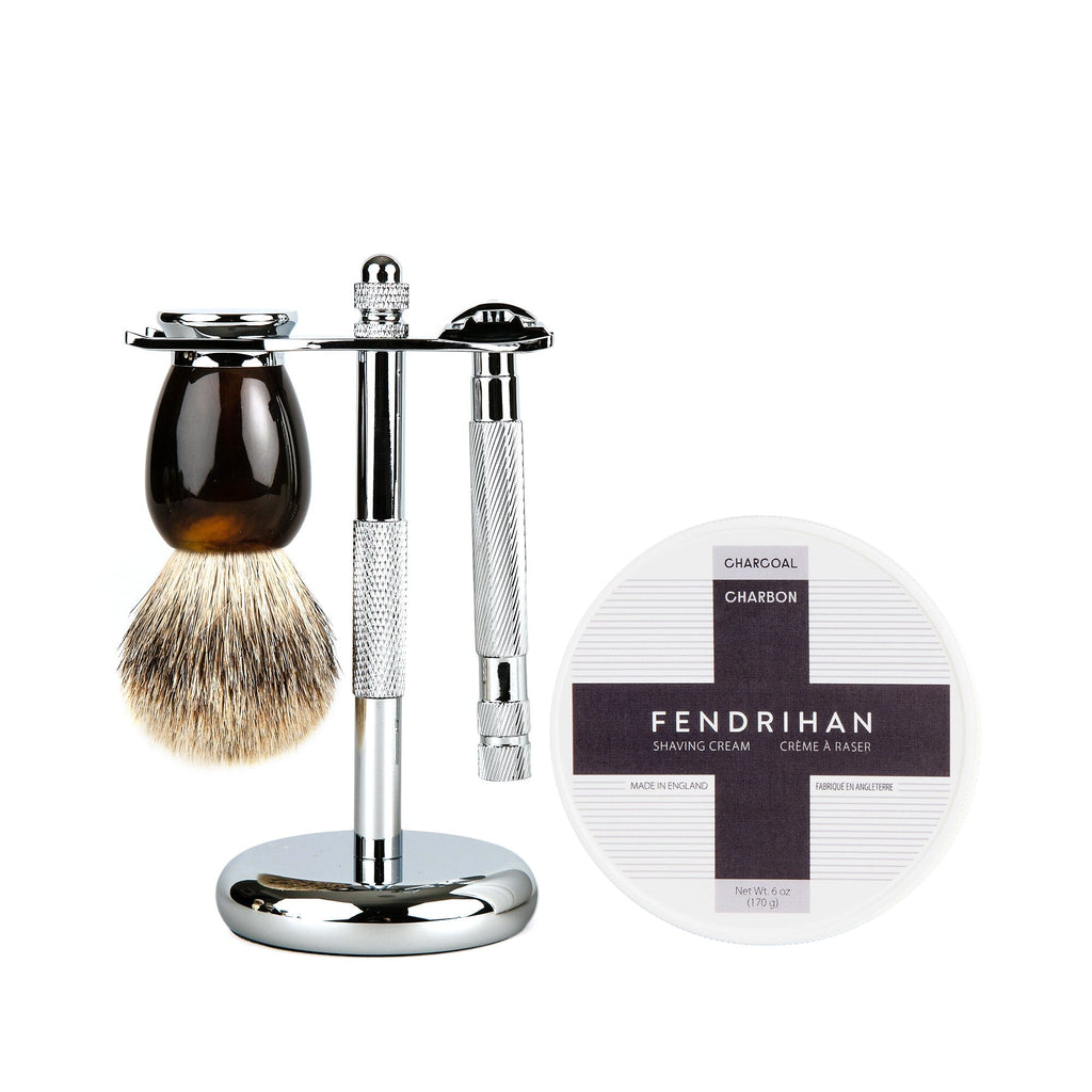 Fendrihan 4-Piece Wet Shaving Set with Safety Razor and Badger Shaving Brush, Save $30 Shaving Set Fendrihan Steeles Tortoise Charcoal