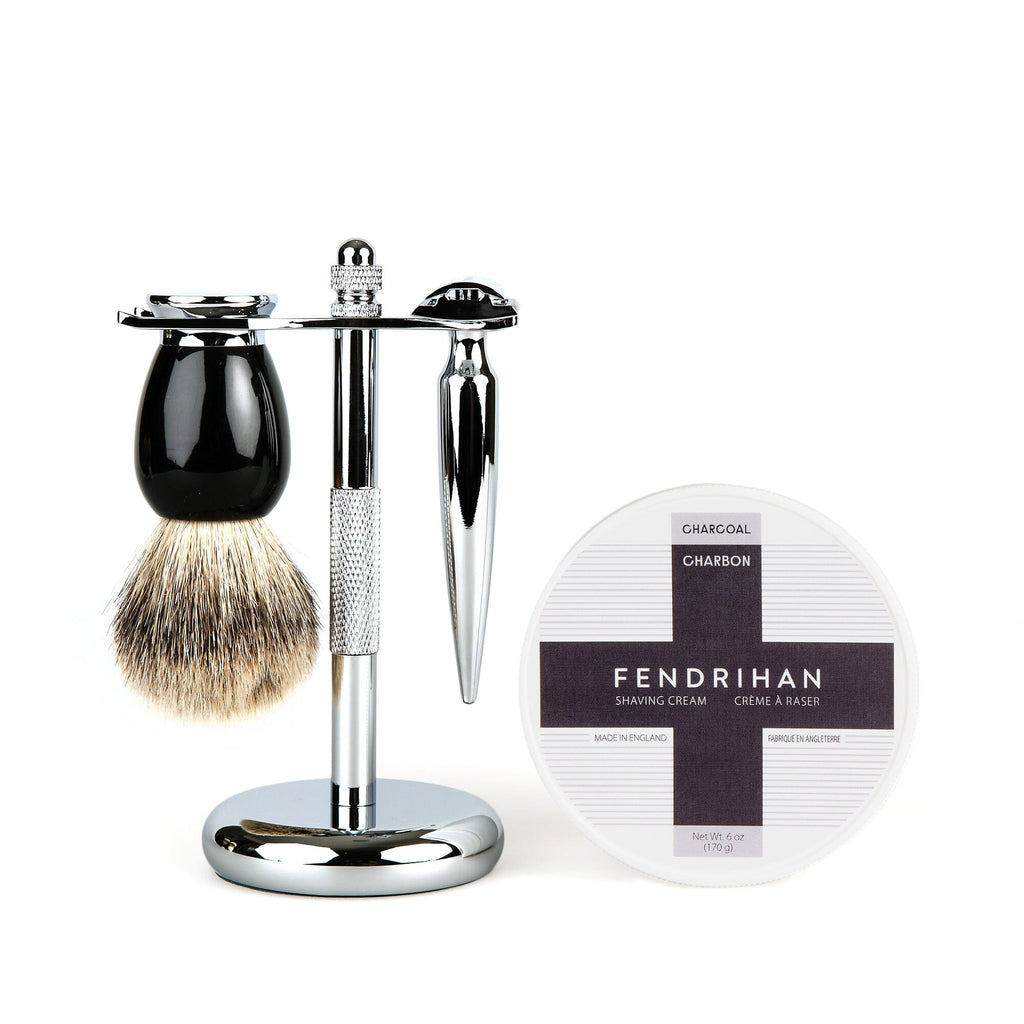 Fendrihan 4-Piece Wet Shaving Set with Safety Razor and Badger Shaving Brush, Save $30 Shaving Set Fendrihan Cannon Black Charcoal