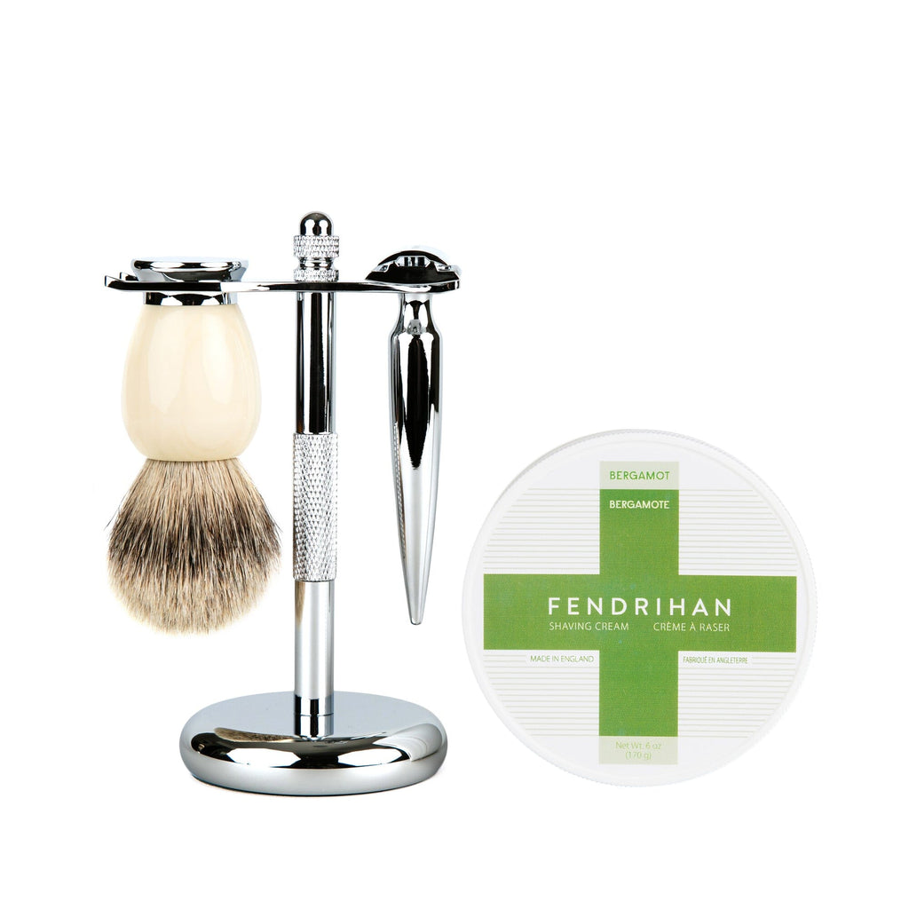 Fendrihan 4-Piece Wet Shaving Set with Safety Razor and Badger Shaving Brush, Save $30 Shaving Set Fendrihan Cannon Ivory Bergamot