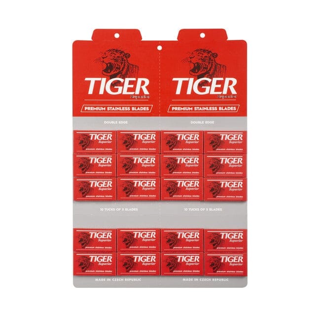 100 Tiger Superior Double Edge Safety Razor Blades, Display Packaging Razor Blades Tiger Platinum 