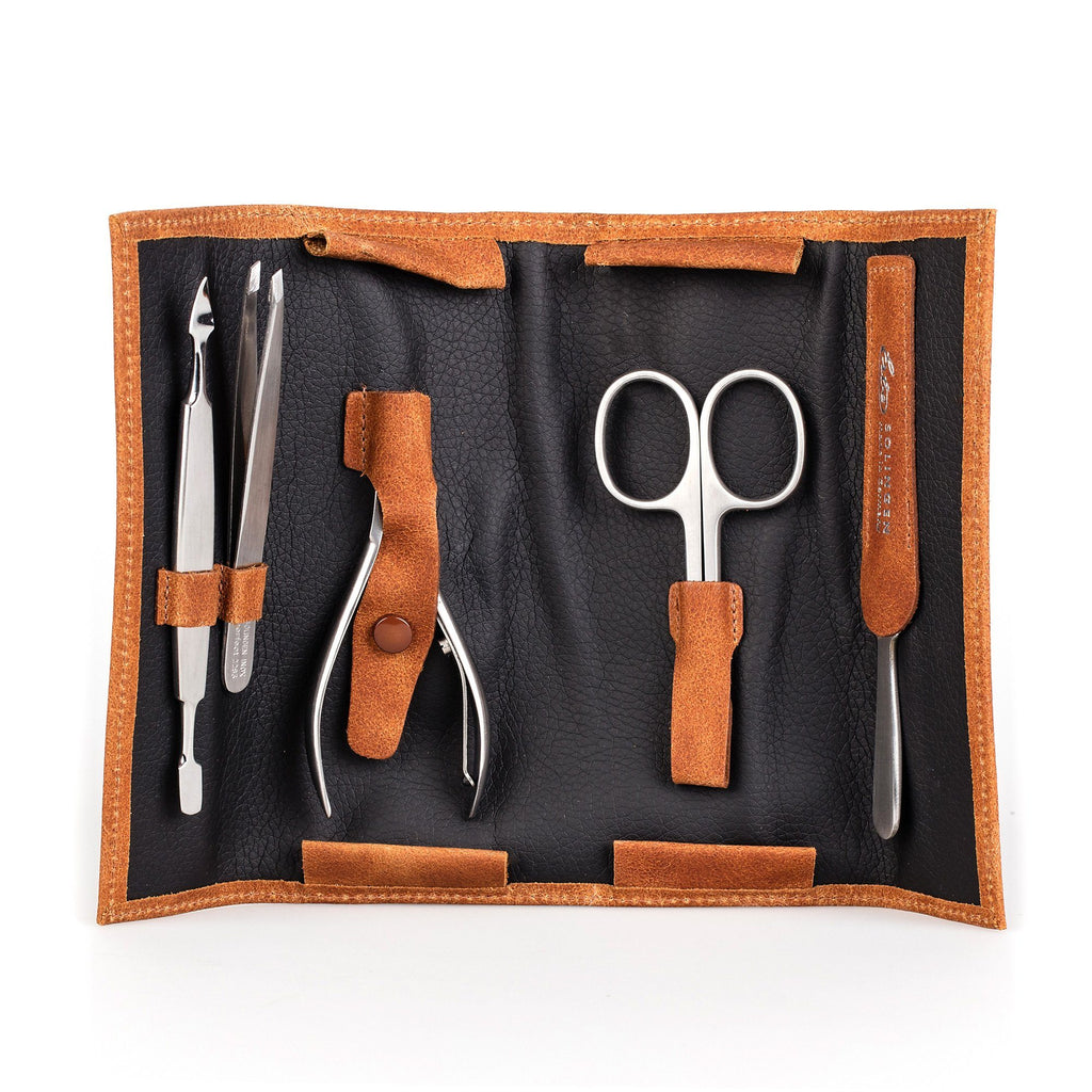 Erbe Solingen 5-Piece Manicure Set, Cognac Case — Fendrihan Roll Leather
