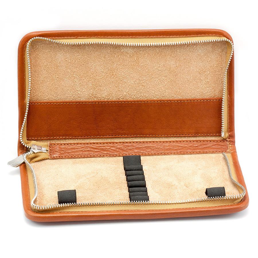 Leather Pencil Case - Orange and Beige - RYAN London